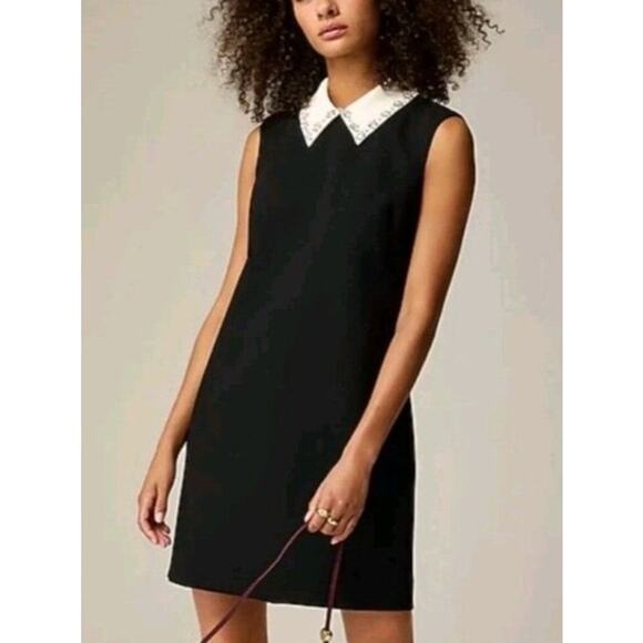 J. Crew Embellished Collared Shift Dress Black Stretch Crepe Black Size 12 NWT - Picture 1 of 15